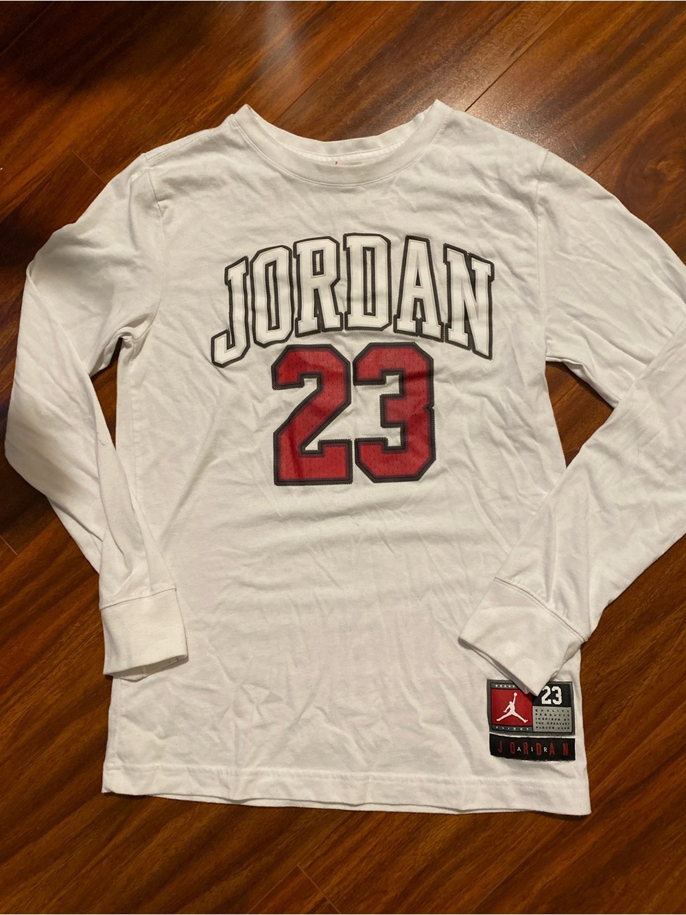 Jordan cotton blend unisex White Long Sleeve Shirt with Red 23 Graphic